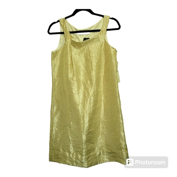 Chaiken Womens Size 4 Square Neck Sleeveless Shift Origami Dress Shiny Champagne - Picture 1 of 6